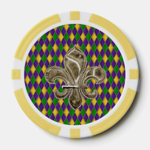 Mardi Gras Harlequin Pattern With Fleur de Lis Poker Chips