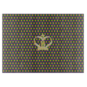 Mardi Gras Harlequin Pattern with Golden Crown Cutting Board