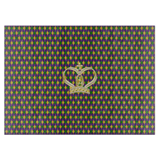 Mardi Gras Harlequin Pattern with Golden Crown Cutting Board (Front)