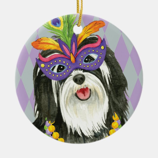 Mardi Gras Havanese Ceramic Tree Decoration (Front)