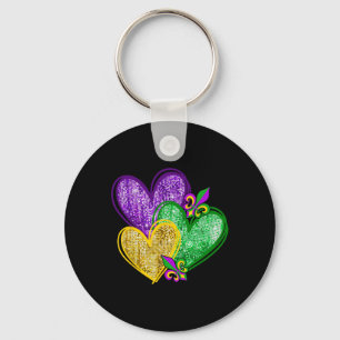 Mardi Gras Heart Fleur-de-lis Symbol Carnival Men Key Ring