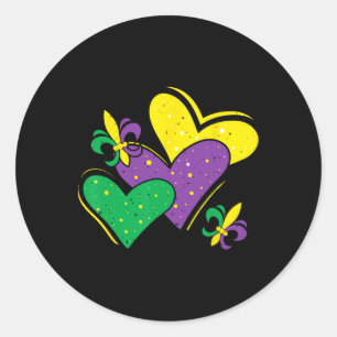 Mardi Gras Hearts Outfit Women Girls Kids Toddler Classic Round Sticker