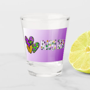 Mardi Gras Hearts Shot Glass