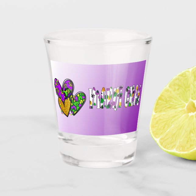 Mardi Gras Hearts Shot Glass (Front)