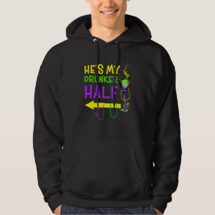 Mardi Gras He's My Drunker Half Matching Couple Gi Hoodie