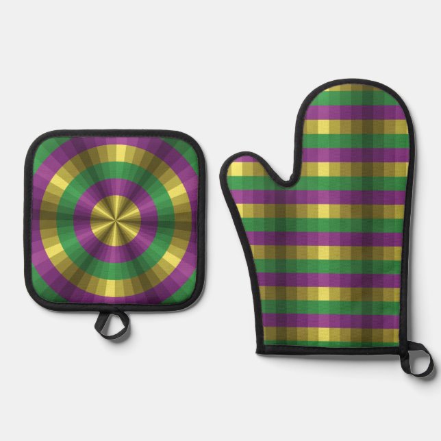 Mardi Gras Illusion Oven Mitt & Pot Holder Set (Front)