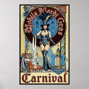 Mardi Gras in Mobile Alabama travel poster