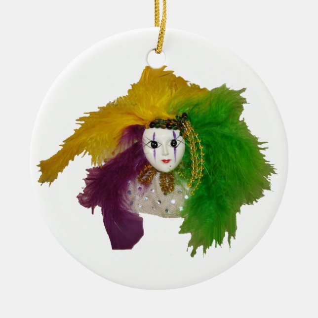 Mardi Gras Indian Mask Ceramic Tree Decoration (Front)
