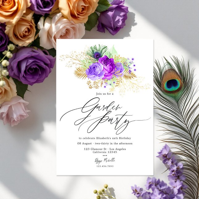 Mardi Gras Inspired Purple and Gold Floral Garden  Invitation (Mardi Gras Inspired Purple and Gold Floral Garden Invitation)