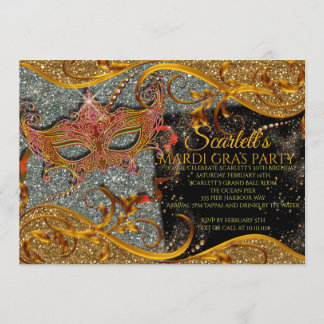 Mardi Gras Invitation, Masquerade Invitation, Gold Invitation