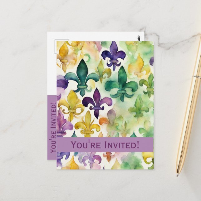 Mardi Gras Invitation Postcard (Front/Back In Situ)
