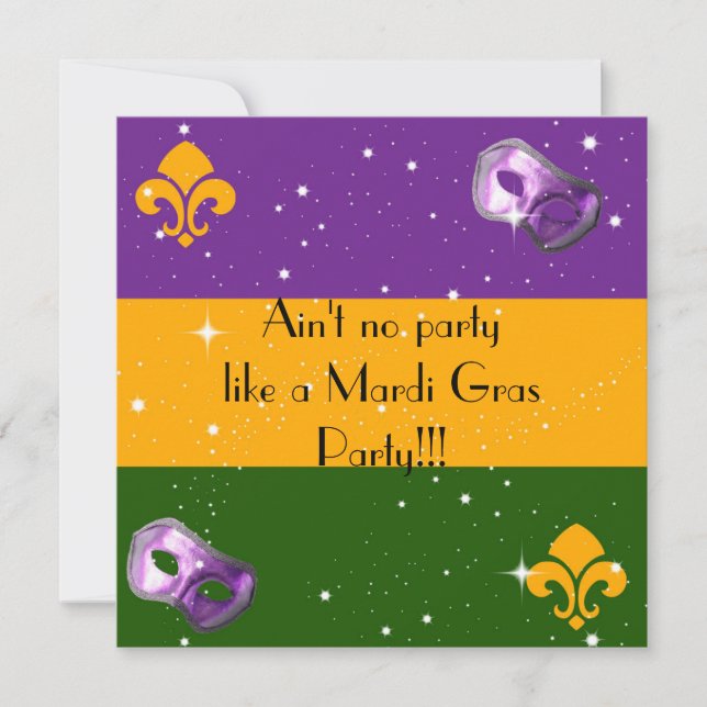 Mardi Gras invitations with mask and fleur de lis (Front)