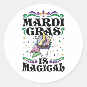 Mardi Gras Is Magical Cute Unicorn Classic Round Sticker