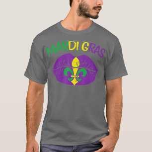Mardi Gras Jester Hat Purple Lips Funny Mardi Gras T-Shirt