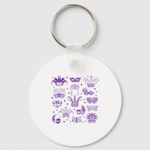 Mardi Gras Jester Mask Line Art Doodle T-shirt.png Key Ring