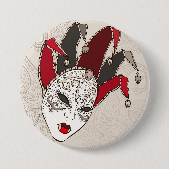 Mardi Gras Jester Mask Venetian Carnival 7.5 Cm Round Badge (Front)
