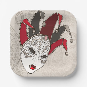 Mardi Gras Jester Mask Venetian Carnival Paper Plate
