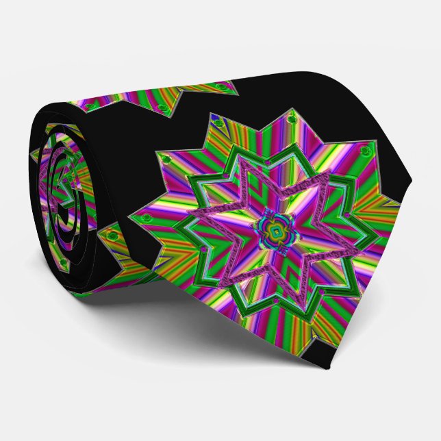 Mardi Gras Jewel Tones On Black NeckTie (Rolled)