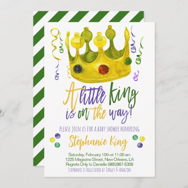 Mardi Gras King Baby Shower Invitation (Front/Back)