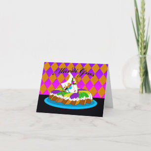 Mardi Gras, King Cake with Mask Card