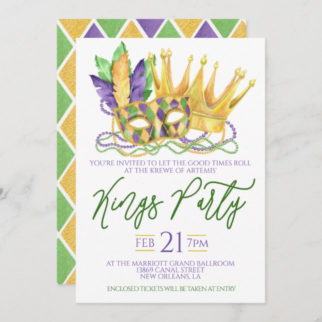 Mardi Gras Kings Party Invitation (Front/Back)