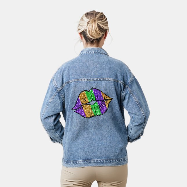 Mardi Gras Kiss Denim Jacket (Model)