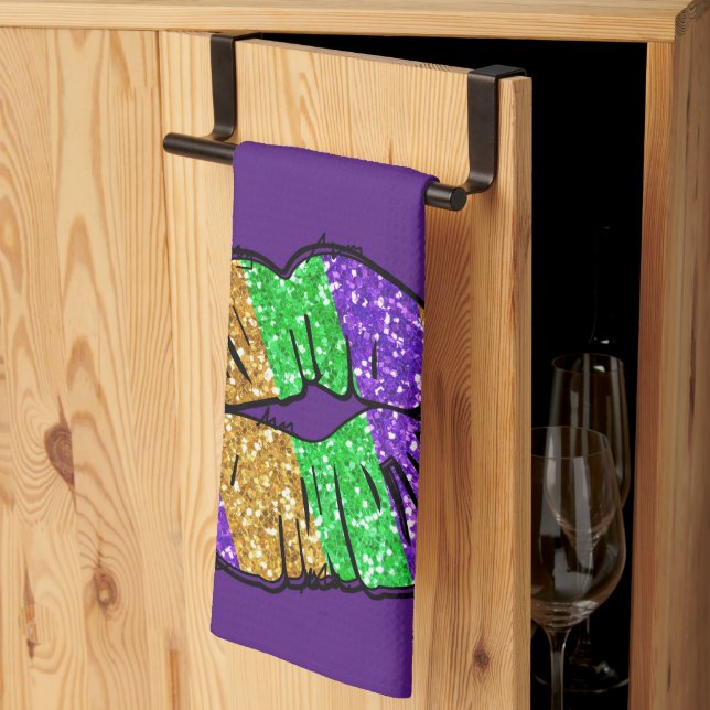Mardi Gras Kiss Kitchen Towel (Thirds Fold)