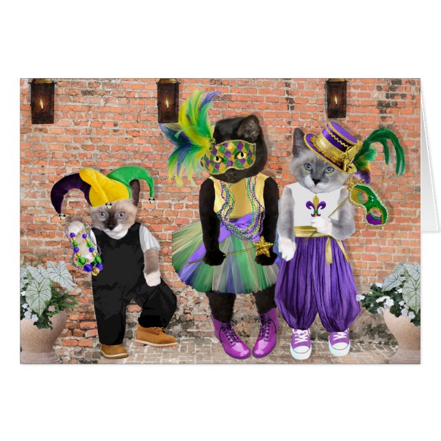 Mardi Gras Kittens Greeting Card (Front Horizontal)