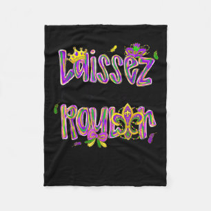 Mardi Gras Laissez Les Bon Temps Rouler Beads Fleu Fleece Blanket