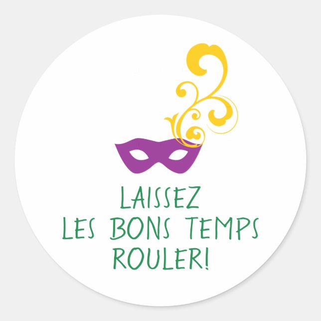 Mardi Gras Laissez Les Bon Temps Rouler, Mask Classic Round Sticker (Front)