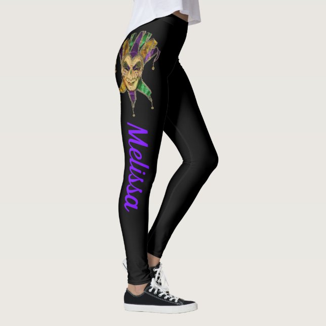 Mardi Gras Leggings Black Masks Name (Right)