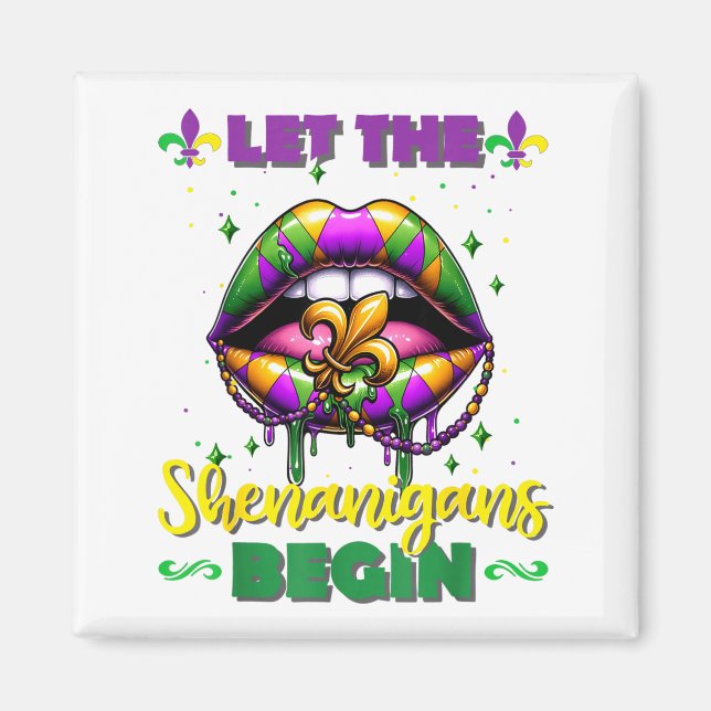Mardi Gras Let The Shenanigans Begin Lips Kids Men Magnet (Front)