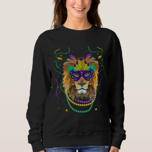 Mardi Gras Lion Polygon Wearing Mask Beads Sweatshirt
