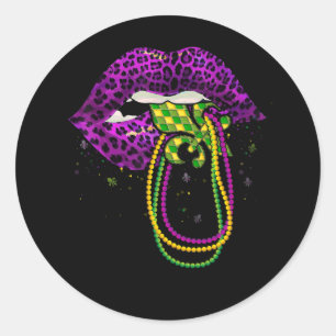 Mardi Gras Lips Queen Fat Bead Tuesday New Orleans Classic Round Sticker