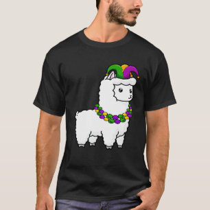 Mardi Gras Llama Jester Hat New Orleans Tee Cute M