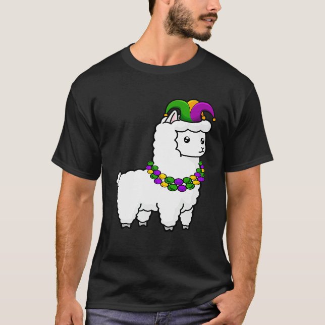 Mardi Gras Llama Jester Hat New Orleans Tee Cute M (Front)