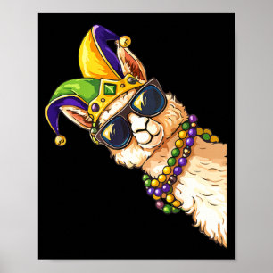 Mardi Gras Llama Sungles Funny Mardi Gras Costumes Poster