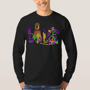 Mardi Gras Love Festival Leopard Airedale Terrier T-Shirt