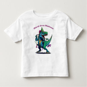 Mardi Gras Madness T Rex Dinosaur Bead Mardi Grawr Toddler T-Shirt