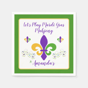 Mardi Gras Mahjong NAME Green Gold Purple Fleur de Napkin