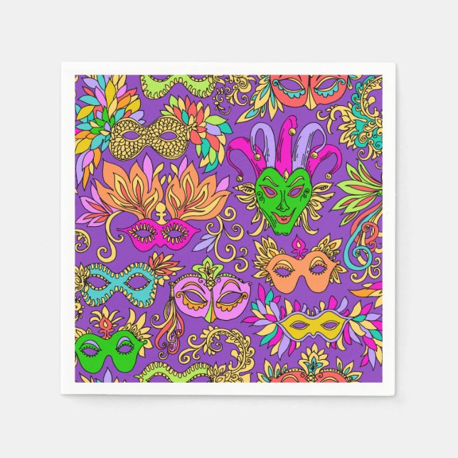 Mardi Gras Maquerade Mask Bright Purple Green Napkin (Front)
