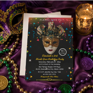 Mardi Gras Mask  21st Birthday Party Invitation