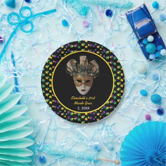 Mardi Gras Mask  21st Birthday Party Paper Plate (Party)