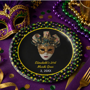 Mardi Gras Mask  21st Birthday Party Paper Plate