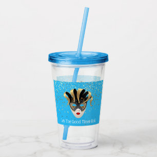 Mardi Gras Mask Acrylic Tumbler & Straw