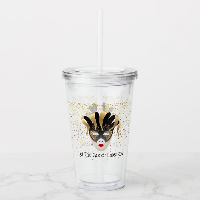 Mardi Gras Mask Acrylic Tumbler & Straw (Front)
