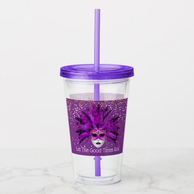 Mardi Gras Mask Acrylic Tumbler & Straw (Front)