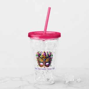 Mardi Gras Mask Acrylic Tumbler & Straw