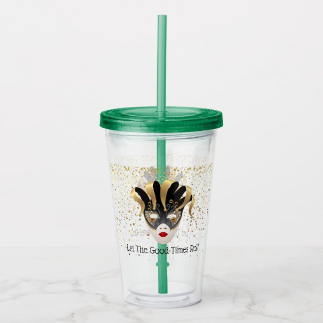 Mardi Gras Mask Acrylic Tumbler & Straw (Front)