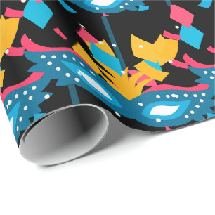 Mardi Gras Mask And Confetti On Black Wrapping Paper